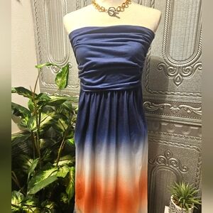 Grace Karin Blue Strapless Ruched Maxi Dress